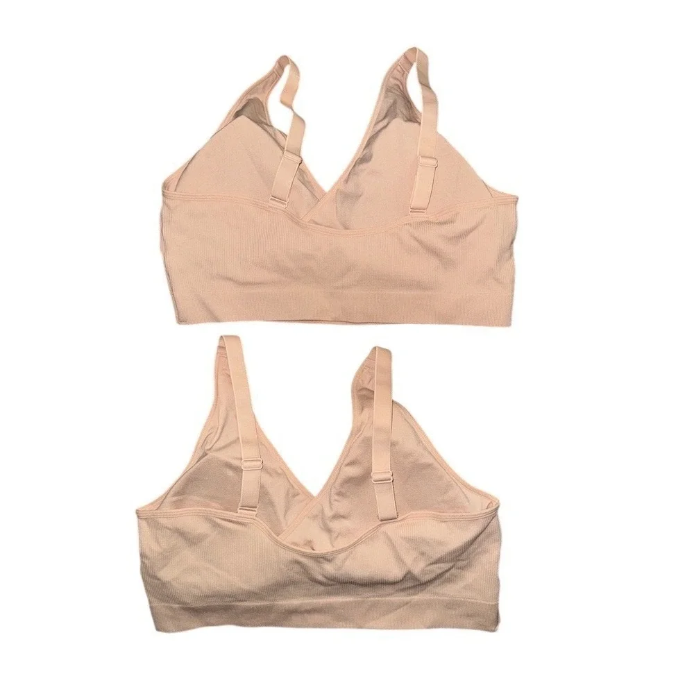 Quince Nursing Lounge Bra 2-Pack Womens XL Beige Seamless Wireless crossover